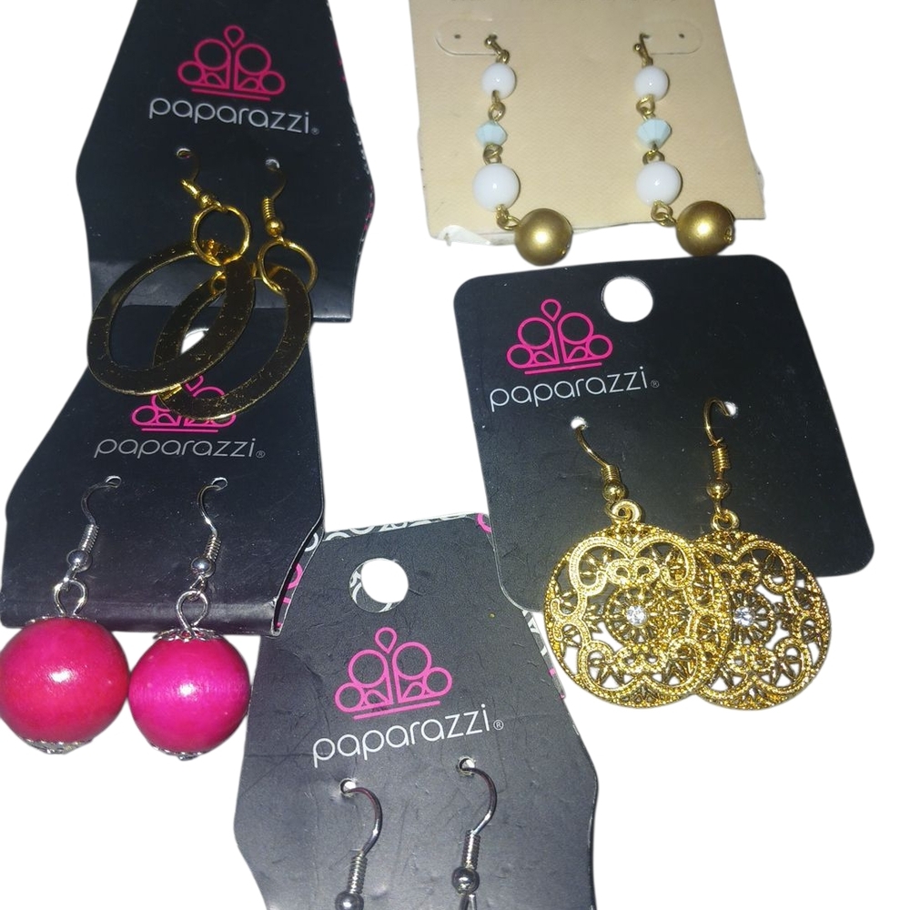 4 NWT Pairs Of Paparazzi Gold and Pink Dangle Earrings One Pair Of M Haskell
